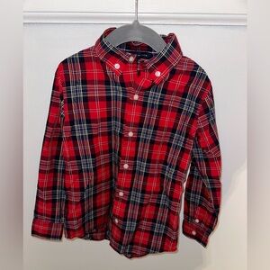 LIKE NEW Janie and Jack Boys Holiday Red & Navy Plaid Button-Down Shirt, Size 5